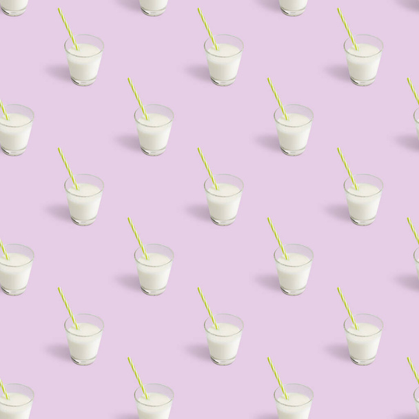 Kefir drink seamless pattern on a pink background - Foto, immagini