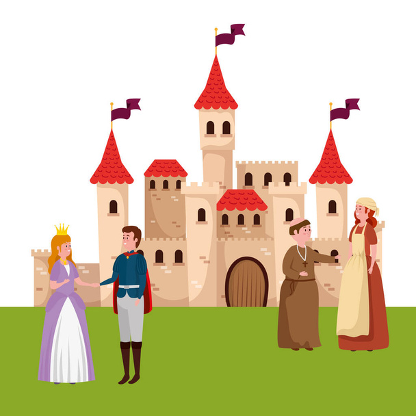 Märchenfiguren mit Schloss - Vektor, Bild