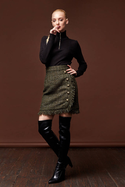 Sexy pretty fashion woman wear blouse skirt casual trend clothes - Fotografie, Obrázek