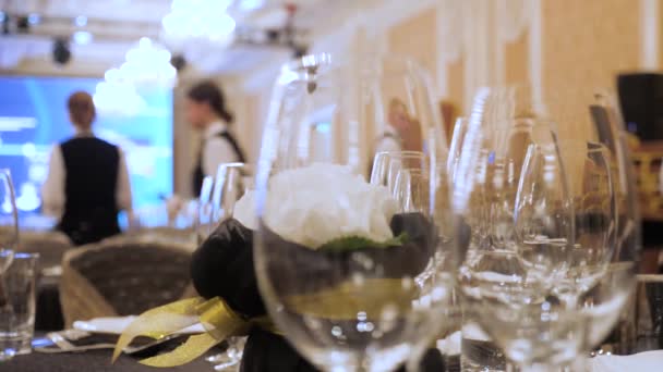Catering service preparation. Service industry background. Table design of elite catering. Elegant enjoyable, especially in a way that involves great expense. Restaurant, resort, hotel service - Footage, Video