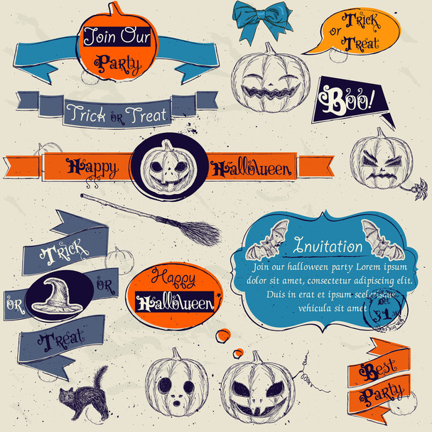 Set of vintage deign elements about Halloween. - Vektor, obrázek