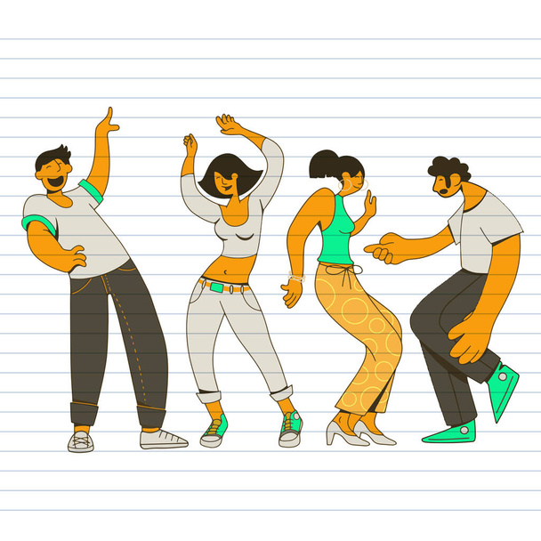 Group of young happy dancing people or male and female dancers i - Vector, Image
