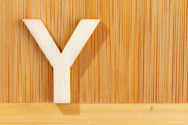Letter Y of wood-made alphabet, top view and space for text - Foto, Imagem