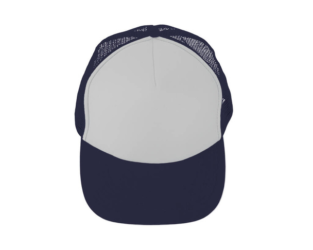 印象的なアップビューリアルなキャップモックアップブルーエクリプスカラーで。この現実的な帽子のモックアップにあなたのブランドのデザインやロゴを追加. - 写真・画像