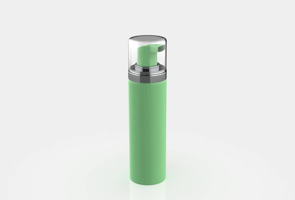 realistische kosmetische Flasche Sprühdose Behälter. Spender für Sahne, Suppen, Schaum und andere Kosmetika mit Deckel. 3D-Illustration - Foto, Bild