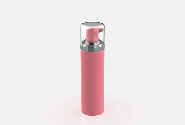 La botella cosmética realista puede rociar el envase. Dispensador para crema, sopas, espumas y otros cosméticos con tapa. ilustración 3d
 - Foto, imagen