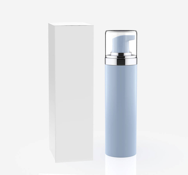 Realistic Cosmetic bottle can sprayer container. Dispenser for cream, soups, foams and other cosmetics With lid. 3d illustration - 写真・画像