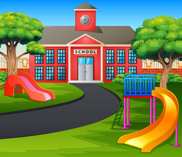 Сцена зі шкільними будівлями та дитячим майданчиком
 - Вектор, зображення