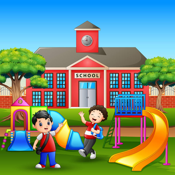 Щасливі хлопці грають на шкільному подвір'ї
 - Вектор, зображення