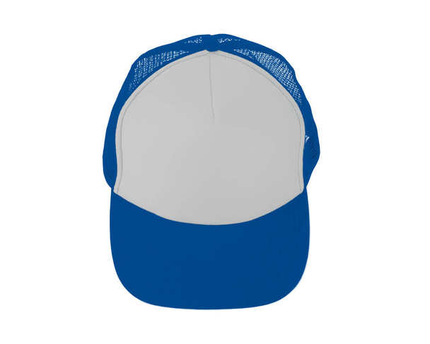 Imponujące Up View Realistyczna makieta czapki w kolorze Princess Blue. Dodaj swoje projekty marek lub logo na tej realistycznej makiecie kapelusz. - Zdjęcie, obraz