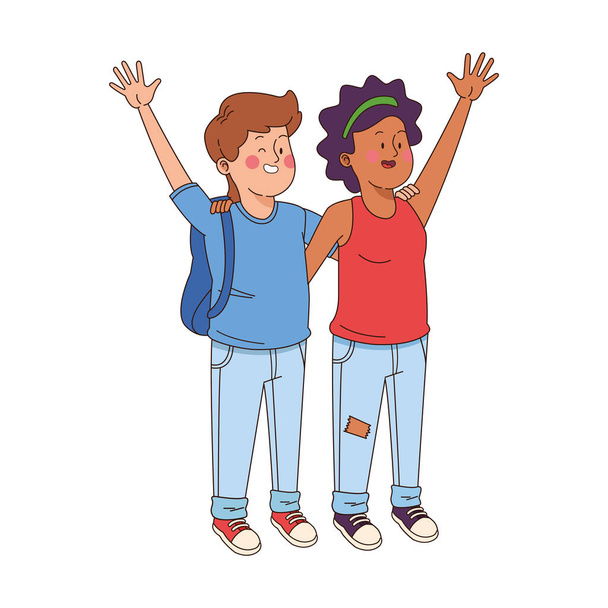Cartoon Teenager Mädchen und Junge winken - Vektor, Bild