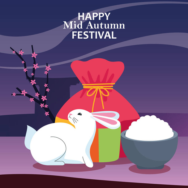 милый кролик и веселый дизайн осеннего фестиваля
 - Вектор,изображение
