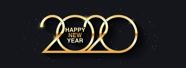 Boldog új évet 2020 szöveges tervezés. Vektor üdvözlő illusztráció arany számokat. Boldog karácsonyt és boldog új évet 2020 vektor üdvözlő kártya és poszter design. - Vektor, kép