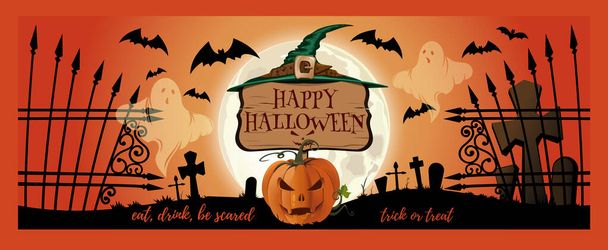 Carta di Halloween con zucche e fantasmi di Halloween
 - Vettoriali, immagini