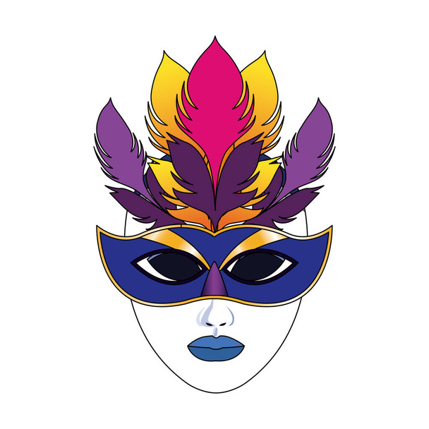 carnaval masker gezicht met veren pictogram - Vector, afbeelding