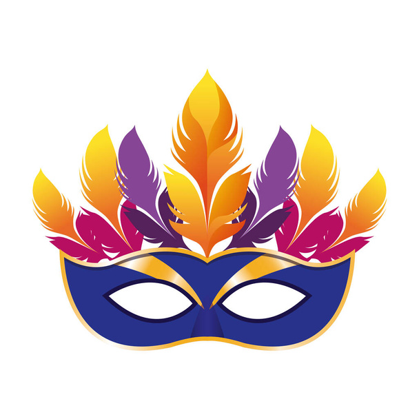 karnevalová maska s barevnou ikonou peří, plochý design - Vektor, obrázek