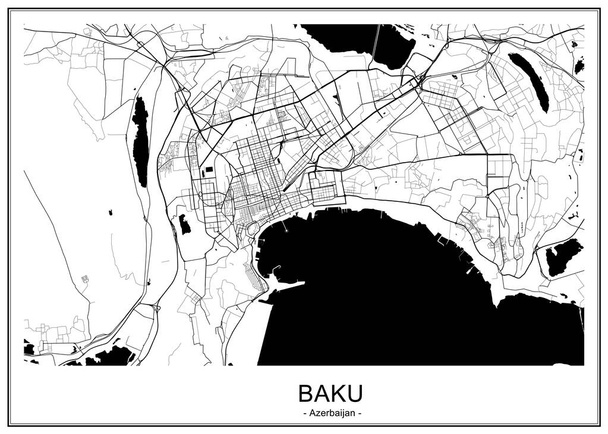 Baku, Azerbejdżan - szczegółowa mapa - Wektor, obraz