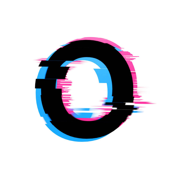 Letter O distorted neon glitch effect text font. 3D Render - Φωτογραφία, εικόνα