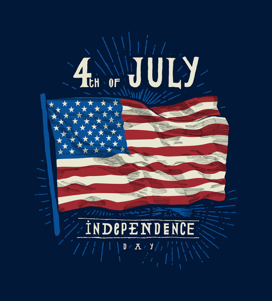 4 de julio tipografía vintage de la bandera de los Estados Unidos imprimir la tarjeta del día de la independencia sobre fondo marino
 - Vector, Imagen