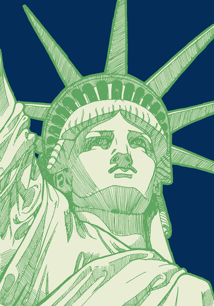 Лицо статуи Свободы в Нью-Йорке, рисунок Соединенных Штатов Америки - 4 июля
 - Вектор,изображение