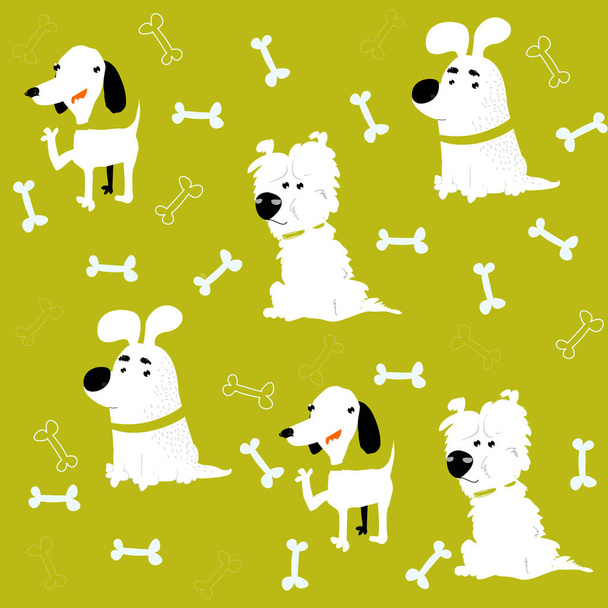 Vector background with dogs. Cartoon character. Cartoon cute dogs. White dogs. Dog breeds. - Vector, Image