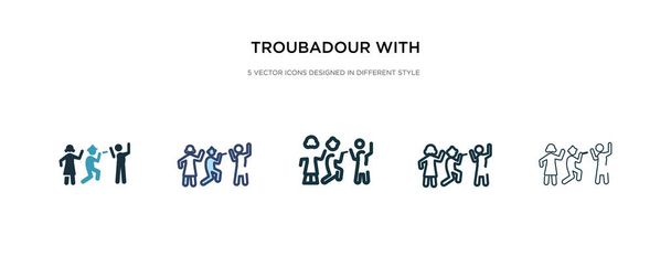 Troubadour mit Kinder-Ikone in verschiedenen Stilvektorillustrationen - Vektor, Bild