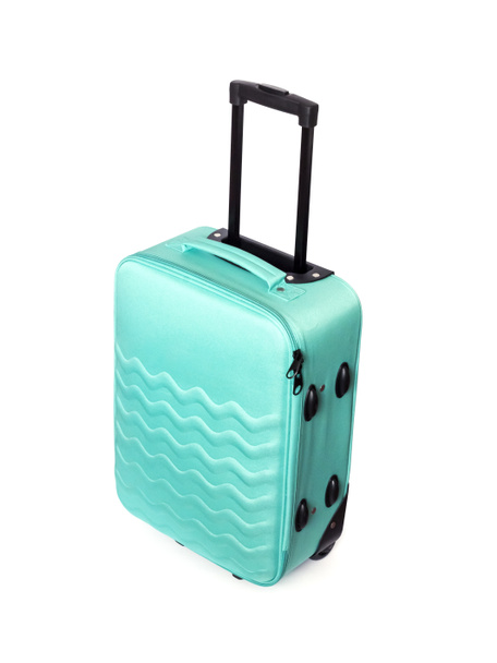 Яркий бирюзовый дорожный чемодан на белом фоне
 - Фото, изображение
