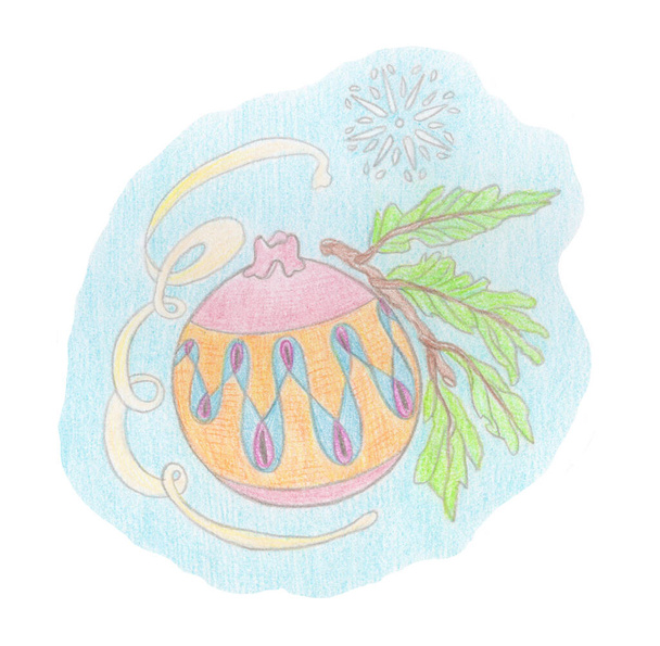 Akvarel tužka ilustrace barevné vánoční hračky koule - Fotografie, Obrázek
