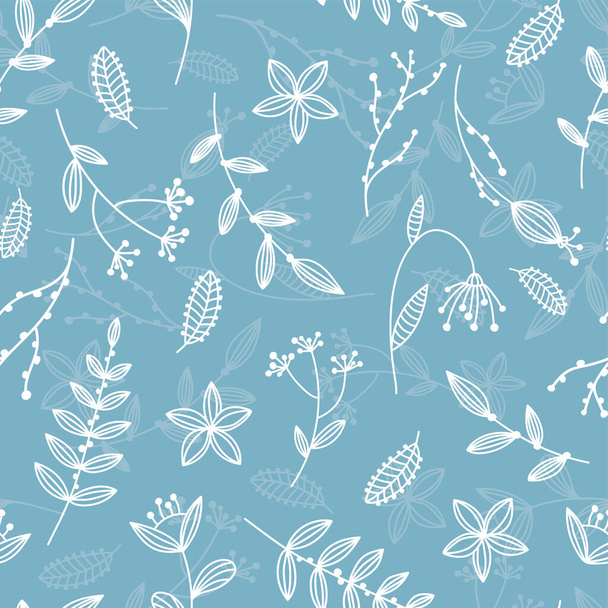 Simple and creative floral seamless pattern, hand drawn sketch flowers and branches, line art, great for feminine fashion prints, textiles, wallpapers, banners - vector surface design - Vecteur, image