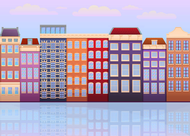 Fasady kreskówek domów w Amsterdamie, Holandia, wektor  - Wektor, obraz