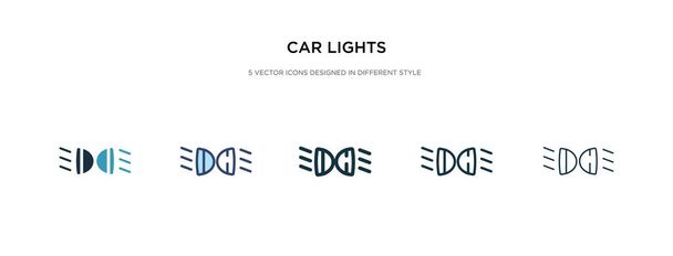車のライトアイコンが違うスタイルのベクトルイラストで二つのコロ - ベクター画像