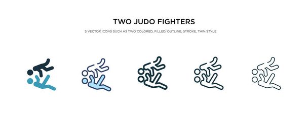 Farklı stil vektör illüstrasyonunda iki judo dövüşçüsü simgesi. t - Vektör, Görsel