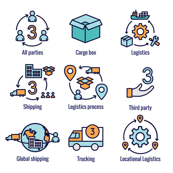 Logistik-Icon Set mit Gebäuden, LKW, Menschen & Versand - Vektor, Bild