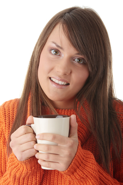 Teen woman with cup of coffee - Fotoğraf, Görsel