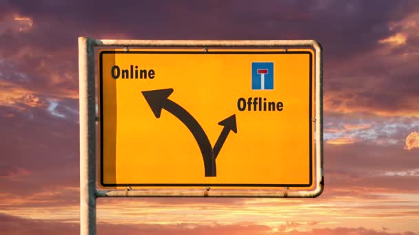 Street Sign the Way to Online verus Offline - Кадры, видео