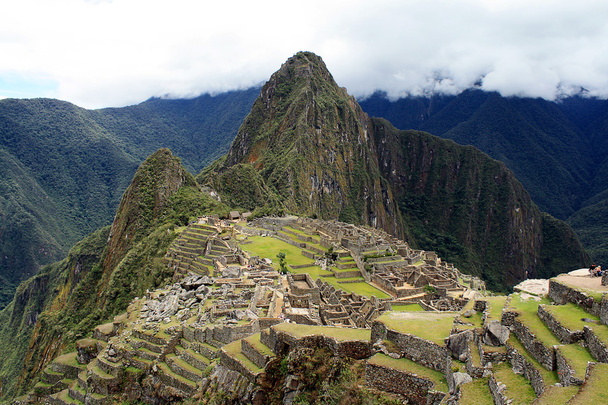 panoramiczny z wykopalisk archeologicznych machu picchu, cuzco, peru, s - Zdjęcie, obraz