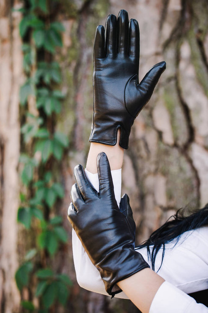 classic gloves on female hands - Photo, Image