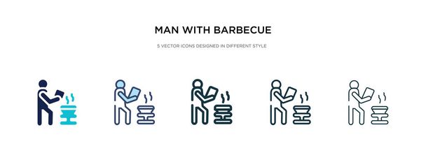 hombre con icono de barbacoa en la ilustración de vectores de estilo diferente. t
 - Vector, Imagen