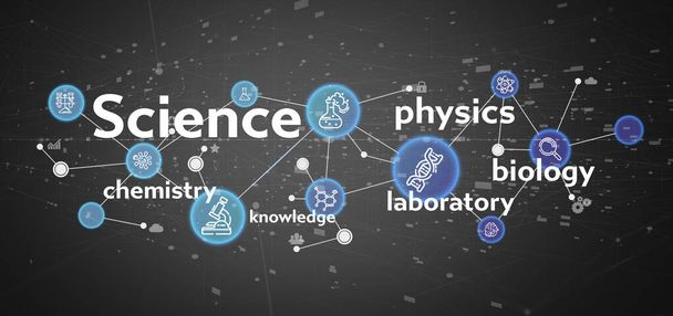 Science icons and title on a color background - 写真・画像