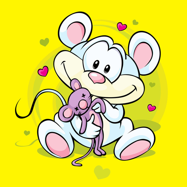 cute mouse holding doll - Vektor, kép