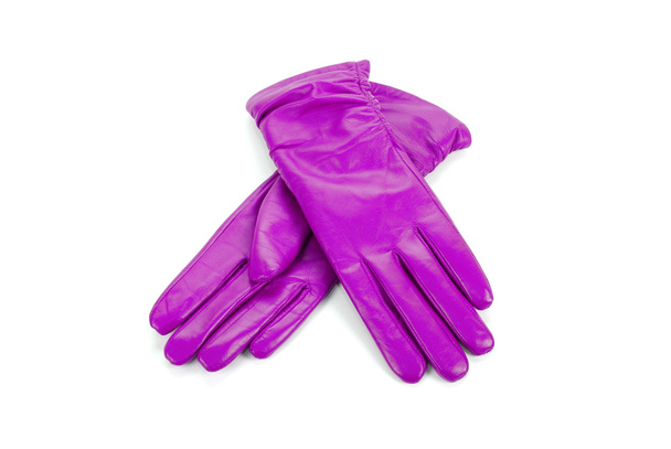 Purple female leather gloves - Photo, Image