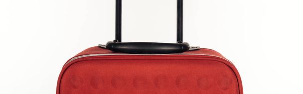 panoramic shot of red travel bag isolated on white - Foto, afbeelding