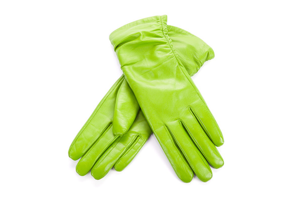 Green female leather gloves - Foto, immagini