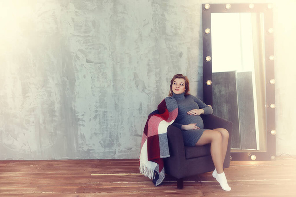 Pregnant young and beautiful girl in a vintage home - Photo, Image