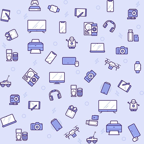 Modern gadgets color linear icons set - Vector, afbeelding