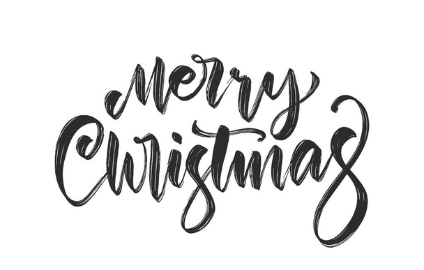 Handwritten calligraphic brush lettering of Merry Christmas isolated on white background. - Vector, Image