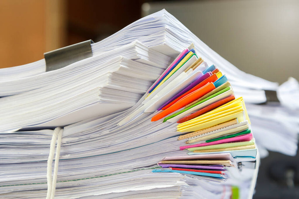 Close up of business documents stack on desk , report papers stack - Фото, изображение