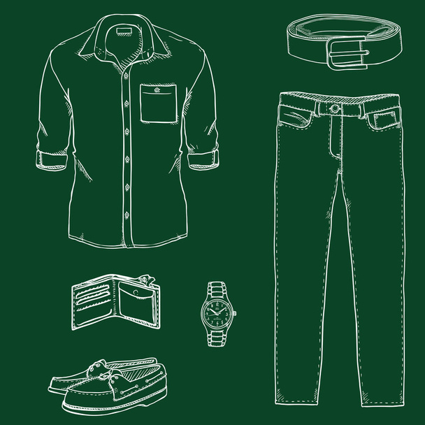 Vector Chalk Sketch Set di Abbigliamento Uomo. Stile casual intelligente
. - Vettoriali, immagini