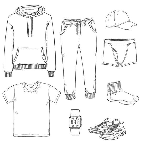 Vector Set of Sketch Men Clothing. - Vektör, Görsel