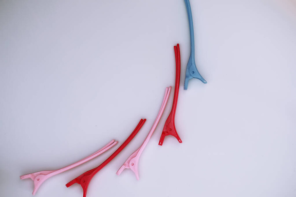 Vrouwelijke gekleurde krulspelden en haar pinnen - Foto, afbeelding